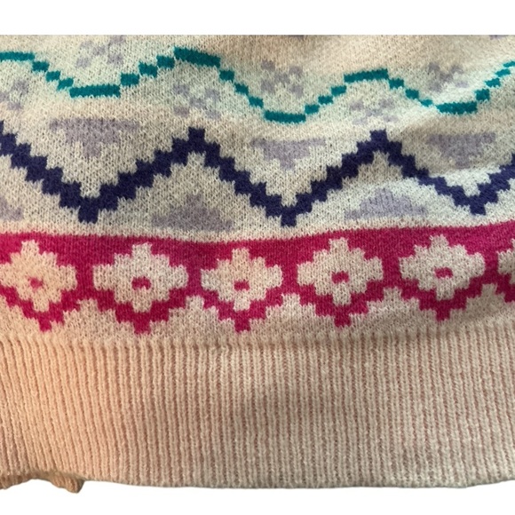 KLESIS fair isle sweater Sz S-M,Oversized, furr puff on cuffs. Winter Snow. - Picture 6 of 7